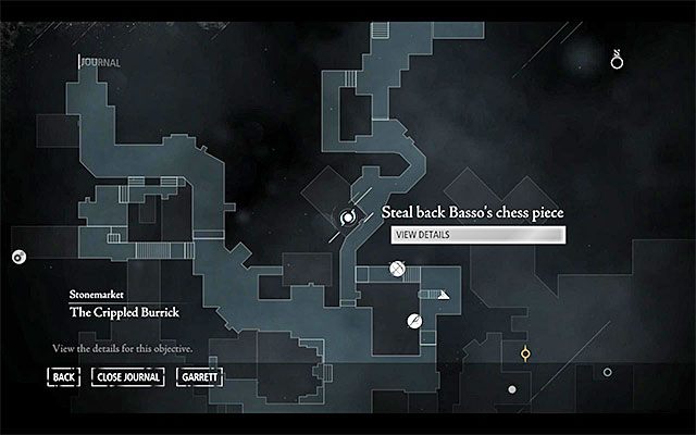 Cel podróży pokazany został na powyższym obrazku - jest on zlokalizowany niedaleko tawerny Crippled Burrick, a konkretnie w dzielnicy [Stonemarket - Mourningside], którą odwiedzałeś już między innymi w trakcie podróży do miejsca rozpoczęcia drugiego rozdziału kampanii - Szach, mat | Poboczne zlecenia (Jobs) - Basso | Solucja Thief - Thief - poradnik do gry