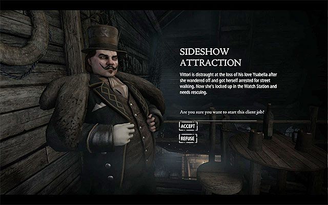 Okno potwierdzenia rozpoczęcia zadania - Dodatkowa atrakcja | Poboczne zlecenia (Client Jobs) - Vittori | Solucja Thief - Thief - poradnik do gry
