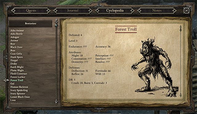 Bestiariusz zawiera dane wszystkich spotkanych przeciwników. Im więcej potworów zabijesz, tym więcej zdobędziesz informacji. - Pillars of Eternity: Walka - porady - Pillars of Eternity - poradnik do gry