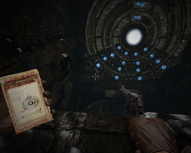 I kolejna, zaświeć 1 kryształ u dołu i przedostatni u góry(nie sugeruj się notatnikiem na tym obrazku) - Mayan Tombs | Opis przejścia Deadfall Adventures - Deadfall Adventures - poradnik do gry