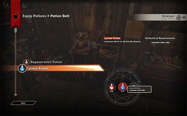 Przykładowe okno wyposażania postaci w mikstury - Dragon Age Inquisition: Mikstury, toniki i granaty - Dragon Age: Inkwizycja - poradnik do gry