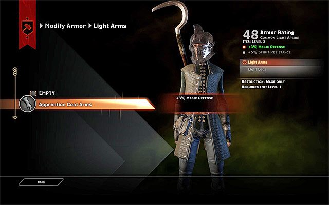 Okno ulepszania pancerza - Dragon Age Inquisition: Ulepszenia - broń i zbroja - Dragon Age: Inkwizycja - poradnik do gry