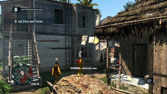Przy następnym zakręcie będą przechodzić obok domu, na którym znajdziesz kolejnego pana z muszkietem - 02 - Traveling Salesman | Sekwencja 5 | Solucja Assassins Creed IV Black Flag - Assassins Creed IV: Black Flag - poradnik do gry