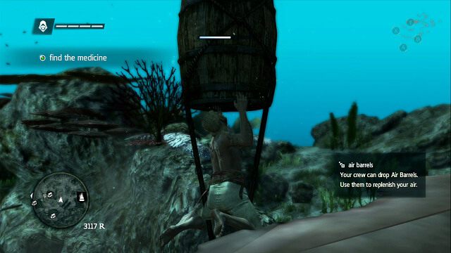 Na mapie będą też specjalne beczki, jak na zdjęciu, wypełnione powietrzem - 01 - Diving For Medicines | Sekwencja 6 | Solucja Assassins Creed IV Black Flag - Assassins Creed IV: Black Flag - poradnik do gry