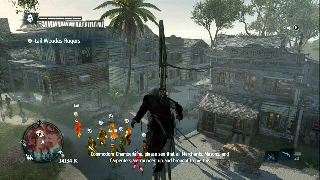 Wykorzystaj połączenia widoczne na screenie między budynkami, by dalej móc poruszać się bezpiecznie - 01 - We Demand A Parlay | Sekwencja 7 | Solucja Assassins Creed IV Black Flag - Assassins Creed IV: Black Flag - poradnik do gry