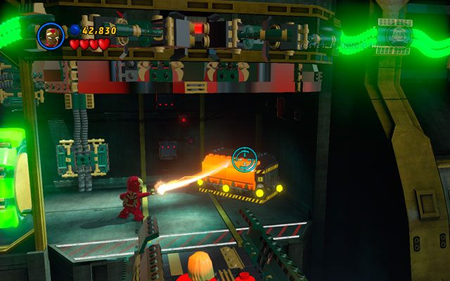Wejdź do pokoju za mostem i przepal złotą skrzynię używając lasera Iron Mana - That Sinking Feeling | Opis przejścia LEGO Marvel Super Heroes - LEGO Marvel Super Heroes - poradnik do gry