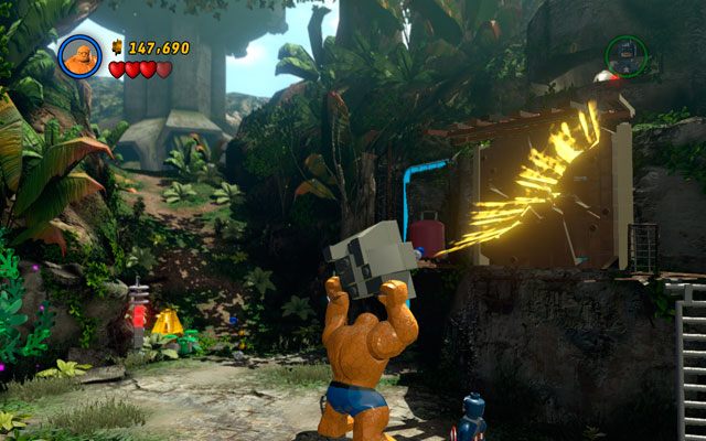 Podejdź Stworem do głazu z zielonymi uchwytami, podnieś go i rzuć w przeciwników - Rapturous Rise | Opis przejścia LEGO Marvel Super Heroes - LEGO Marvel Super Heroes - poradnik do gry