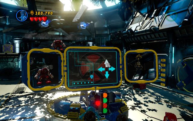 Poczekaj, aż Juggernaut rzuci w Ciebie skrzynią, by z jej kawałków zbudować komputer dla Bestii (montażu dokona Jean) - Juggernaut | Bossowie w LEGO Marvel Super Heroes - LEGO Marvel Super Heroes - poradnik do gry