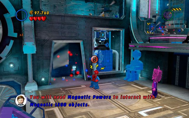 W tym samym miejscu wybierz Spider-Mana i użyj szóstego zmysłu, aby odkryć ścieżkę na wyższe piętro - Magnetic Personality | Zestawy MiniKit w LEGO Marvel Super Heroes - LEGO Marvel Super Heroes - poradnik do gry