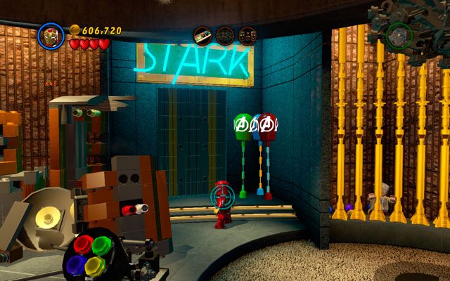 Po rozpoczęciu misji skręć w prawo, podchodząc pod neon z napisem STARK - House Party Protocol | Bonusowe misje Deadpoola | LEGO Marvel Super Heroes - LEGO Marvel Super Heroes - poradnik do gry