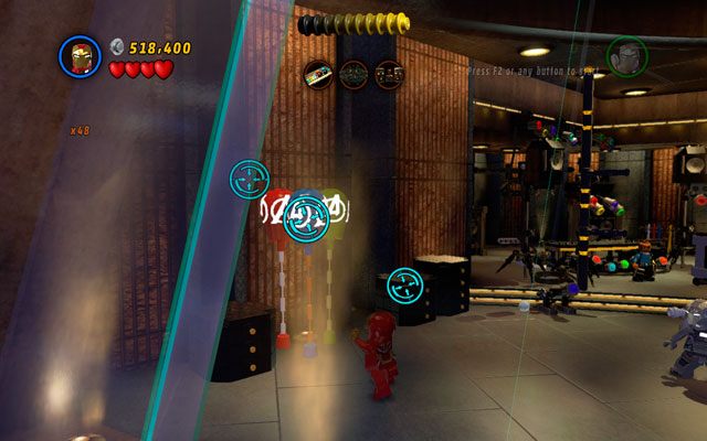 Aby zdobyć szton z nową zbroją Iron Mana (Heartbreaker), musisz przebić trzy stojaki na balony - House Party Protocol | Znajdźki na bonusowych poziomach | LEGO Marvel - LEGO Marvel Super Heroes - poradnik do gry