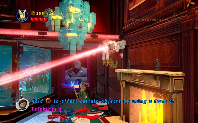 Od razu po rozpoczęciu misji wybierz postać dysponującą telekinetycznymi zdolnościami (np - Feeling Fisky | Znajdźki na bonusowych poziomach | LEGO Marvel Super Heroes - LEGO Marvel Super Heroes - poradnik do gry