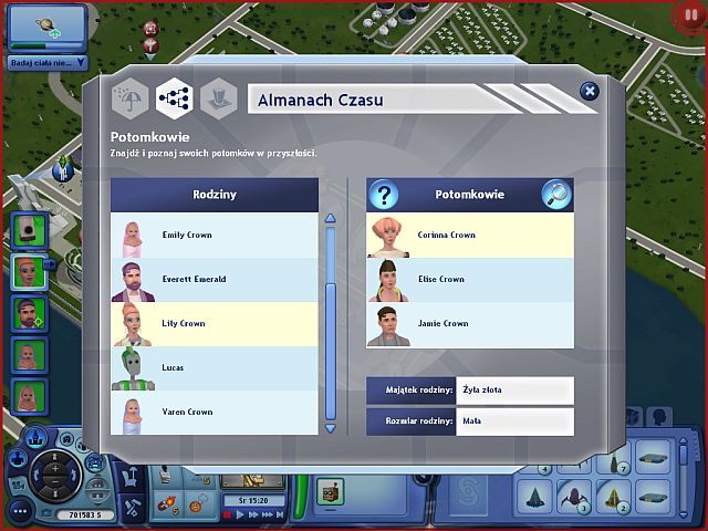 Zakładka potomków w Almanachu Czasu - Potomkowie | Miasto przyszłości w The Sims 3 Skok w Przyszłość - The Sims 3: Skok w Przyszłość - poradnik do gry