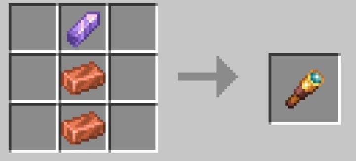Wytwarzany z 2 sztabek miedzi i 1 kryształu ametystu, od góry do dołu (jak na screenie powyżej) - Minecraft Caves & Cliffs: Luneta - jak zrobić? - Minecraft - poradnik do gry