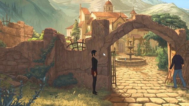 Od razu po przybyciu na miejsce, pakujesz się w kłopoty. - Nico i George - Castell Gate / Castell Garden | Castell dels Sants - Broken Sword: The Serpents Curse - poradnik do gry
