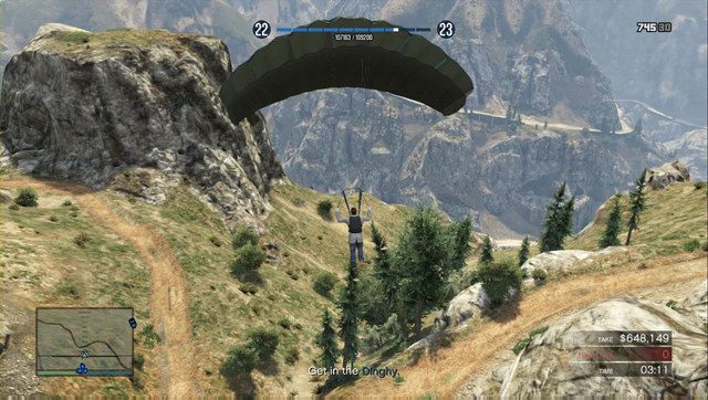 Spadochron aktywuj natychmiast - inaczej nie dolecisz i będziesz musiał dojść do pontonu na piechotę - GTA Online: Napad 5 - Akcja w Pacific Standard/Pacific Standard | Napady DLC - GTA Online - poradnik do gry