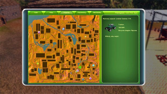 Korzystając z tego panelu przenieść się do ciągnika po prostu klikając na jego ikonce. - Poznanie farmy i pierwsze prace | Kariera Symulator Farmy 2014 - Symulator Farmy 2014 - poradnik do gry