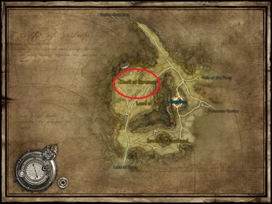 Następny przystanek (po uzyskaniu 26 poziomu) to Cliffs of Insanity (w prowincji Poporia), a dokładnie część Knoll of Screams (czerwony znacznik powyżej) - Poziomy 20-32 | Zdobywanie poziomów przez grind | TERA - TERA - poradnik szybkiego levelowania