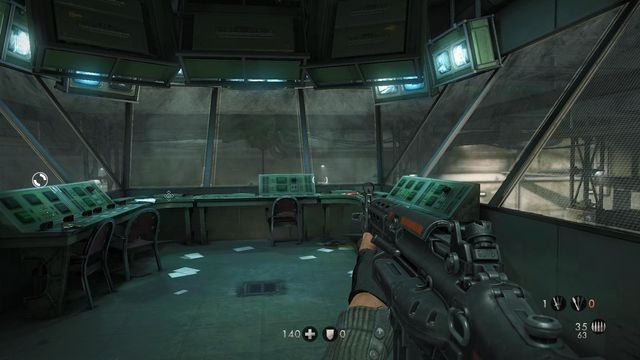 W pokoju kontrolnym, po którego naciśnięciu zrobi się tu piekło - Podziemia Berlina | Sekrety w Wolfenstein The New Order - Wolfenstein: The New Order - poradnik do gry