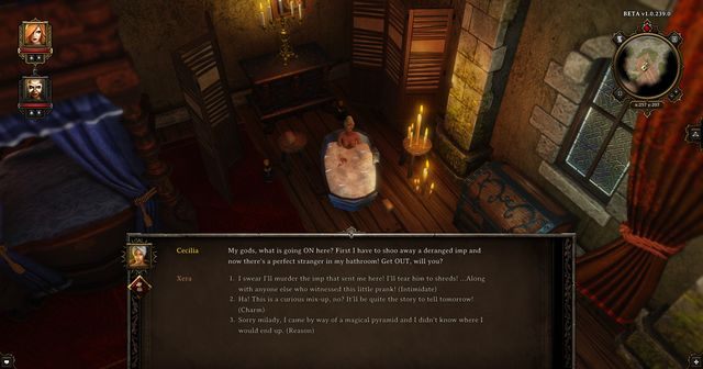 Po użyciu teleportującej piramidy trafisz do łazienki w której aktualnie kąpie się kobieta. - A Source Hunters Journey | Misje Poboczne - Cyseal w Divinity - Divinity: Grzech Pierworodny - poradnik do gry