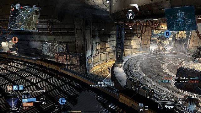 Centralnym punktem na mapie jest lądowisko, przez które można wskoczyć na dół, gdzie znajdują się okrągłe platformy - Airbase | Mapy w Titanfall - Titanfall - poradnik do gry