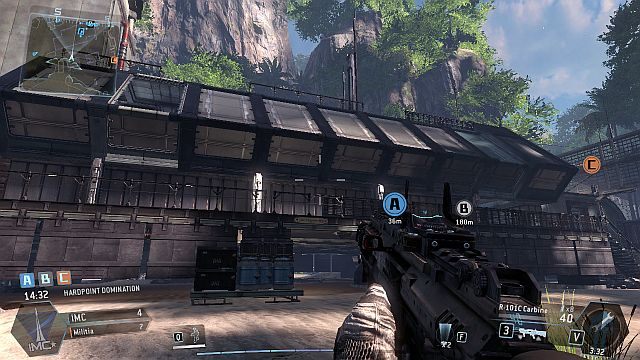 Ukazany na screenie budynek mieści nie tylko punkt przejęcia, ale także znajduje się w nim flaga - Lagoon | Mapy w Titanfall - Titanfall - poradnik do gry