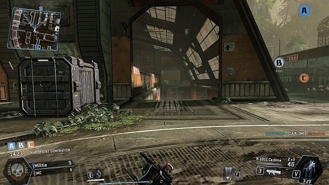 Wejście do dużego hangaru, znajdującego się niedaleko punktu przejęcia - Smugglers Cove | Mapy w Titanfall - Titanfall - poradnik do gry