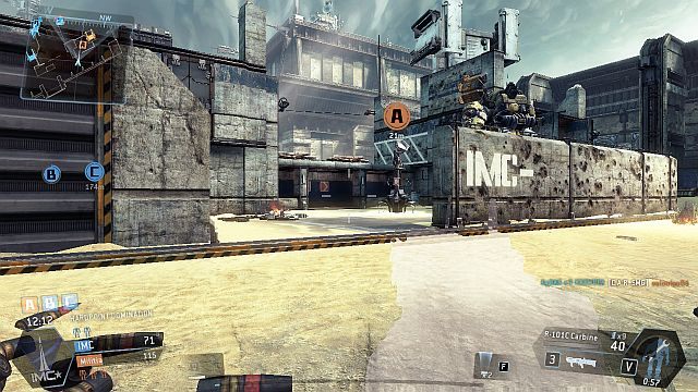 W prawym krańcu mapy, po jednej ze stron (IMC) znajduje się wieżyczka oraz kolejny punkt przejęcia - Training Ground | Mapy w Titanfall - Titanfall - poradnik do gry