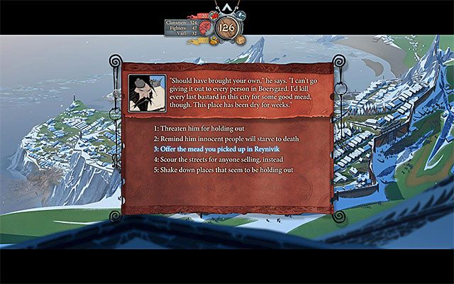 Trzecia opcja to rozejrzenie się za dodatkowymi zapasami (Find a source for supplies) - Boersgard - oblężenie | Rozdział 7 / Chapter 7 w The Banner Saga - The Banner Saga - poradnik do gry
