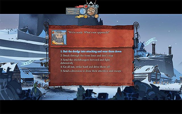Ostatnia opcja z listy pozwala na uniknięcie walki, ale kosztem utraty Mogra jako członka drużyny - Ważniejsze decyzje | Ważne decyzje i mapa świata | The Banner Saga - The Banner Saga - poradnik do gry