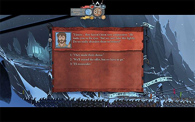 Opuszczenie miasta bez pomagania gigantom nie jest dobrym pomysłem - Ważniejsze decyzje | Ważne decyzje i mapa świata | The Banner Saga - The Banner Saga - poradnik do gry