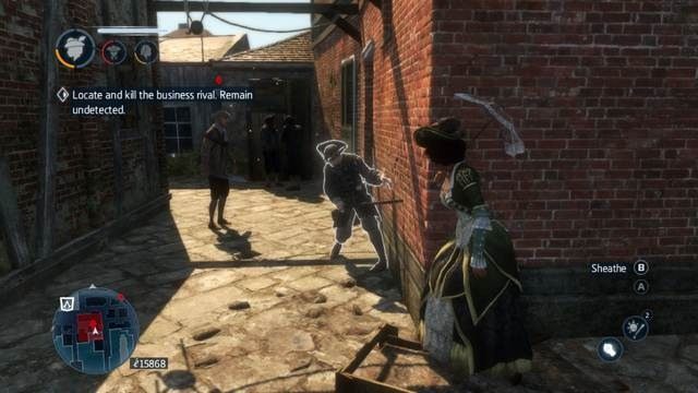 Stań za rogiem ściany, by nie zostać wykrytym - Przeciwnicy biznesu (Business Rivals) | Misje poboczne w AC Liberation - Assassins Creed: Liberation HD - poradnik do gry