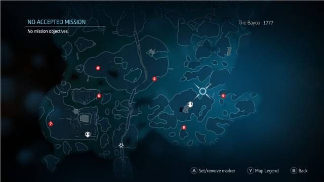 Lokalizacja stron dziennika w Bayou (południowa część mapy) - Znajdźki główne | Znajdźki w Assassins Creed Liberation - Assassins Creed: Liberation HD - poradnik do gry