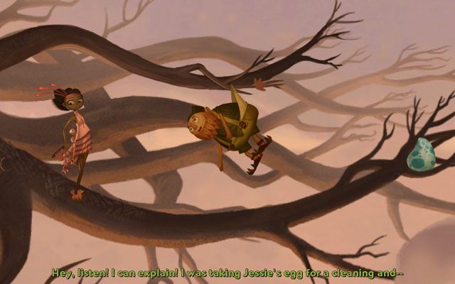 Postać wisząca na drzewie poprosi o pomoc - Gniazdo | Rozdział 1 - Vella | Broken Age - Broken Age - poradnik do gry