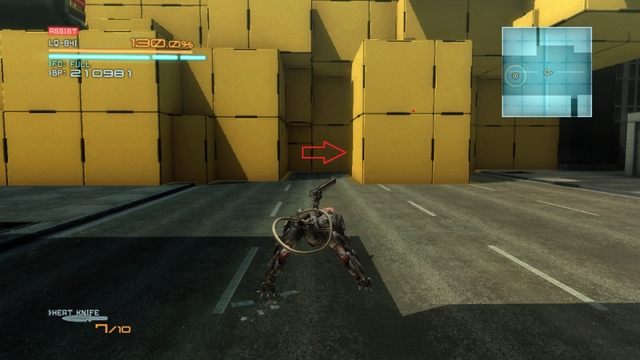 Schowany między pudłami komputer VRM. - VR Training - Platforming | DLC - Blade Wolf - opis przejścia - Metal Gear Rising: Revengeance - poradnik do gry