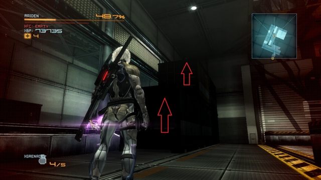 Wdrap się po tych kontenerach, by znaleźć cyborga w pudle. - Cyborgi kryjące się w pudełkach | Znajdźki Metal Gear Rising Revengeance - Metal Gear Rising: Revengeance - poradnik do gry