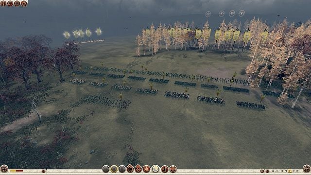 Starcie z punktu widzenia przeciwnika. Nie jest on w stanie dostrzec ukrytej w lesie kawalerii. - Walka | Porady ogólne Rome II - Cezar w Galii - Total War: Rome II - Cezar w Galii - poradnik do gry