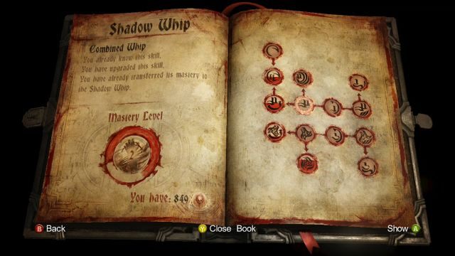 Okno rozwoju Bicza Cienia. - Shadow Whip - Bicz Cienia | Uzbrojenie i ulepszenia - Castlevania: Lords of Shadow 2 - poradnik do gry