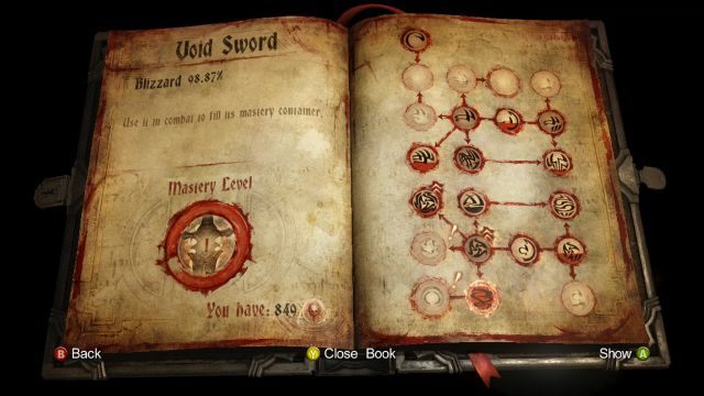 Okno rozwoju Miecza Pustki. - Void Sword - Miecz Pustki | Uzbrojenie i ulepszenia - Castlevania: Lords of Shadow 2 - poradnik do gry