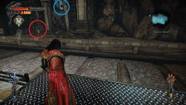 Obrazek przedstawia lokalizację Memoriału (czerwony) i Skrzyni Bólu (niebieski). - Misja 4 - Next Stop - Castlevania | Memoriały i Pamiętniki - I przejście - Castlevania: Lords of Shadow 2 - poradnik do gry