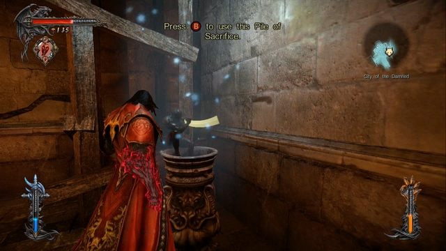 Pierwszy w grze Stos Ofiarny znajduje się tuz przy wyjściu z windy. - Misja 3 - The Antidote | Stosy Ofiarne i Klucze Podziemi - I przejście - Castlevania: Lords of Shadow 2 - poradnik do gry