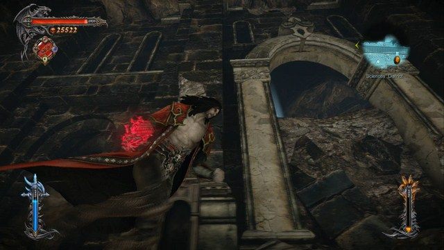 Skrzynia Bólu nad Memoriałem, który zebrałeś, a za nią strumień powietrza. - Sciences District | Znajdźki - drugie podejście | Castlevania Lords of Shadow 2 - Castlevania: Lords of Shadow 2 - poradnik do gry
