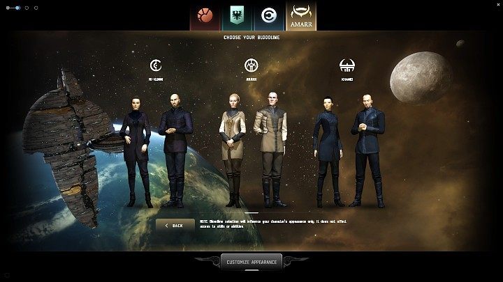 Każda rasa w grze EVE Online dzieli się na trzy odłamy, które różnią się przede wszystkim wyglądem i mają wymiar głównie estetyczny, wpływając nieco na historię i opis postaci - EVE Online: Tworzenie postaci - EVE Online - poradnik do gry