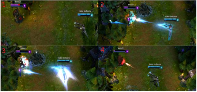 Na pierwszym obrazku widać, że Udyr miał ponad połowę życia, zanim Lucian użył Rzezi - Umiejętności | Lucian | League of Legends - League of Legends - poradnik do gry