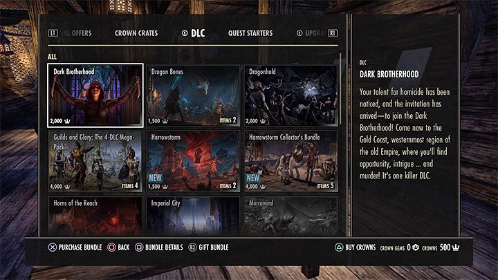 Rozszerzenia i dodatki DLC domyślnie kupuje się za korony (Crowns), czyli za walutę nabywaną za prawdziwe pieniądze - ESO: Dodatki, rozszerzenia - które najlepsze? Lista - The Elder Scrolls Online - poradnik do gry