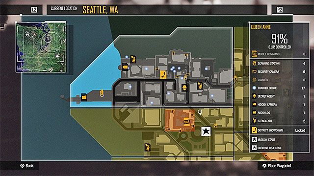 Możesz używać głównej mapy Seattle lub polegać na wskazaniach mini-mapy (prawy dolny narożnik ekranu) - 1. Eksploracja - inFamous: Second Son w 10 prostych krokach