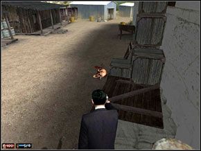 Biegniemy teraz na tył budynku (po jego lewej stronie), po stojących zaraz za rogiem skrzynkach wspinamy się na pierwsze piętro - Misja 4 - Rutynowe zadanie | Mafia The City of Lost Heaven - Mafia: The City of Lost Heaven - poradnik do gry