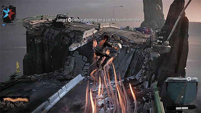 Musisz odbić się od dachu samochodu i po udanym locie wylądować na wyższej półce - Prolog - Parting of the Ways - Opis przejścia - inFamous: Second Son - poradnik, opis przejścia, miasto