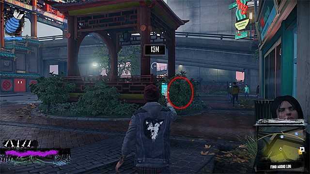 6) Dziennik audio (Audio Log) - Po rozpoczęciu poszukiwań dziennika audio musisz dotrzeć do pokazanej na powyższym screenie altanki - Lantern District - Trudniejsze aktywności - Miasto - inFamous: Second Son - poradnik, opis przejścia, miasto