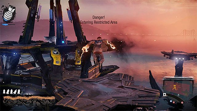 Na docieranie na kolejne platformy zdecyduj się po zneutralizowaniu większości snajperów - Rainier - Trudniejsze aktywności - Miasto - inFamous: Second Son - poradnik, opis przejścia, miasto